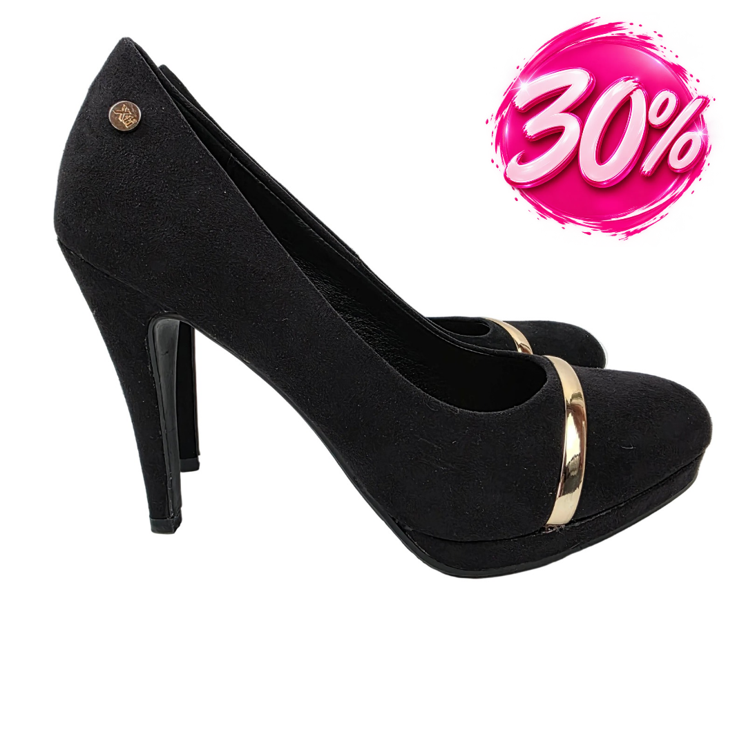 Zapatos de Salón Xti de Antelina Negra con Detalle Oro y Plataforma – Pasarela Concept