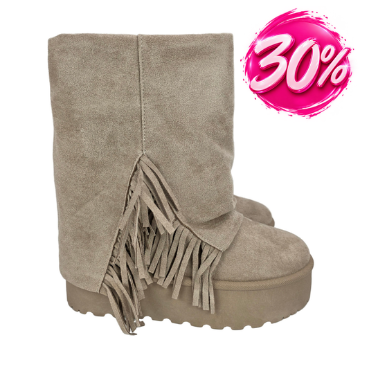 Bota Australiana Flecos Plataforma Beige