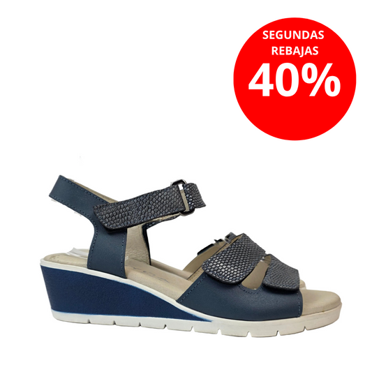 Sandalia Joyca de Piel Azul Marino y Metalizada con Plantilla de Gel Acolchada – Pasarela Concept