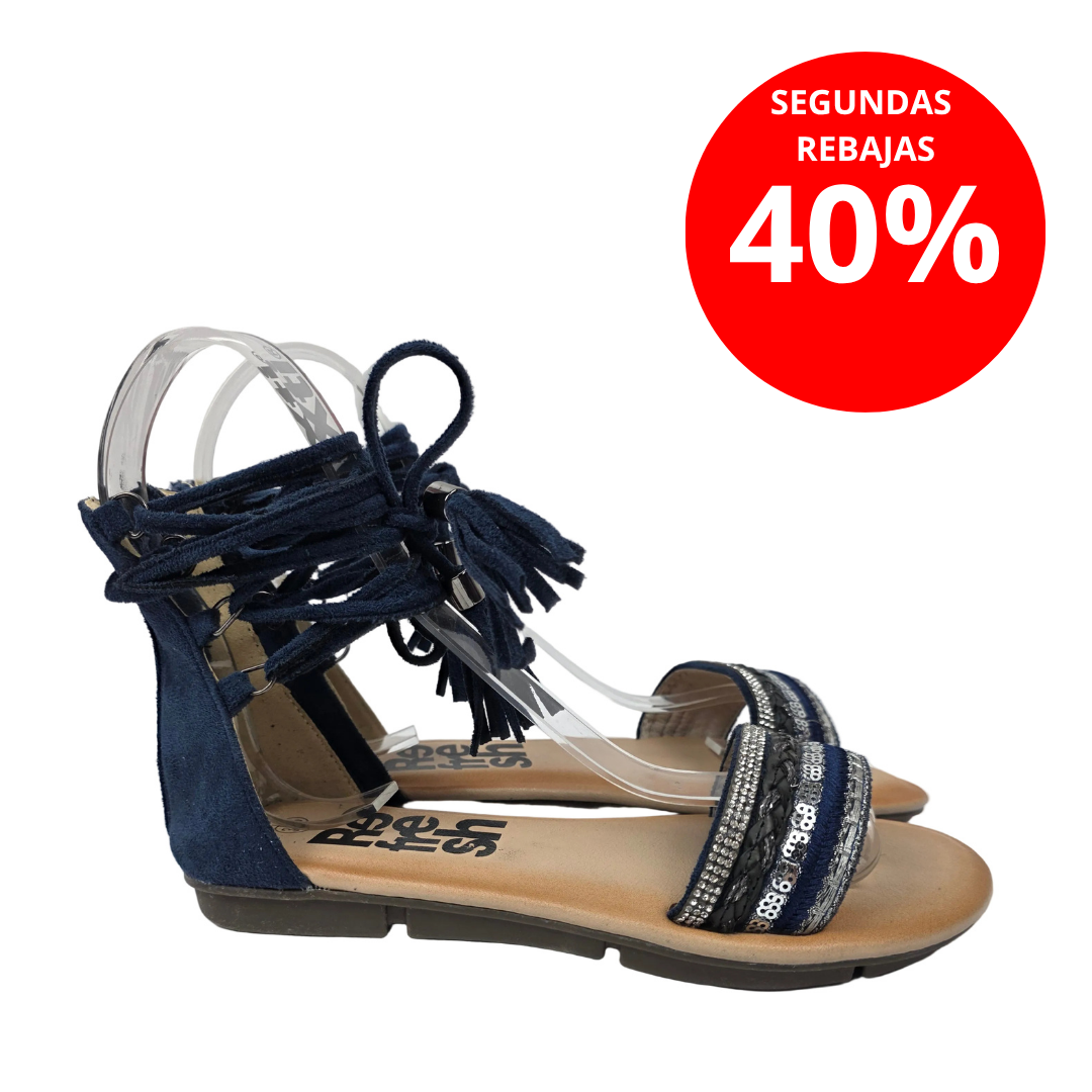 Sandalias Planas Boho con Cordoneras Refresh Color Azul – Pasarela Concept