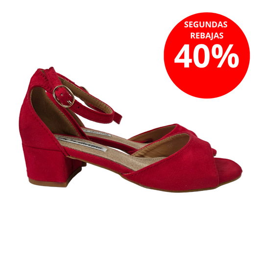 Sandalias de Tacón Pasarela Concept Rojas en Antelina con Pulsera al Tobillo