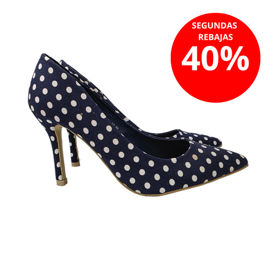 Zapatos de Salón Stiletto Azul Marino con Estampado de Lunares – Pasarela Concept