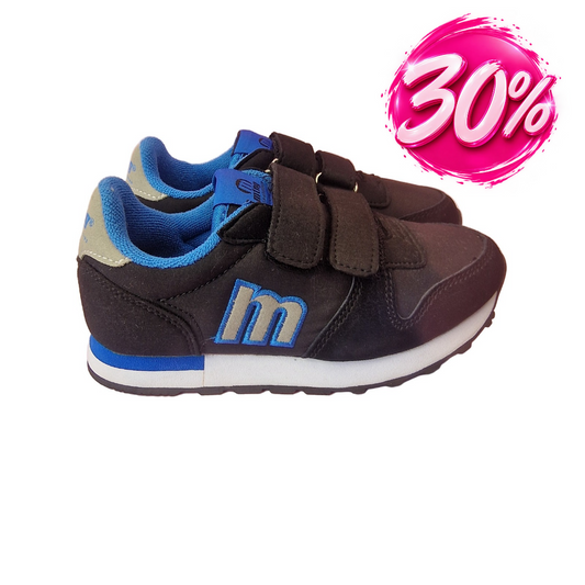 Zapatilla Infantil Velcro Mustang Negro/Azul