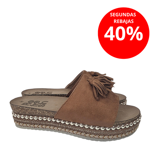 Sandalias Tipo Pala con Plataforma y Flecos Refresh Color Cuero – Pasarela Concept