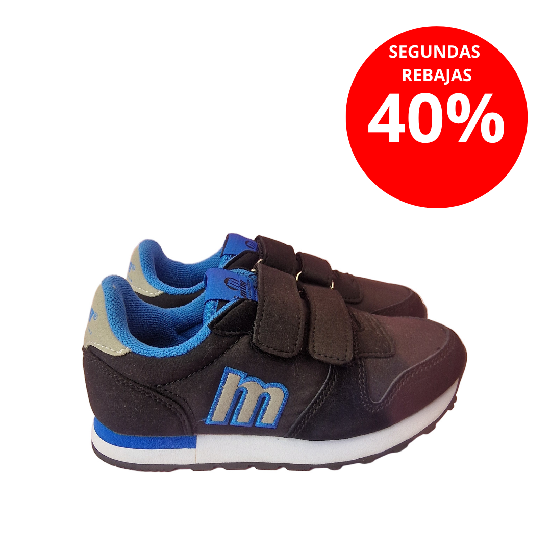 Zapatilla Infantil Velcro Mustang Negro/Azul
