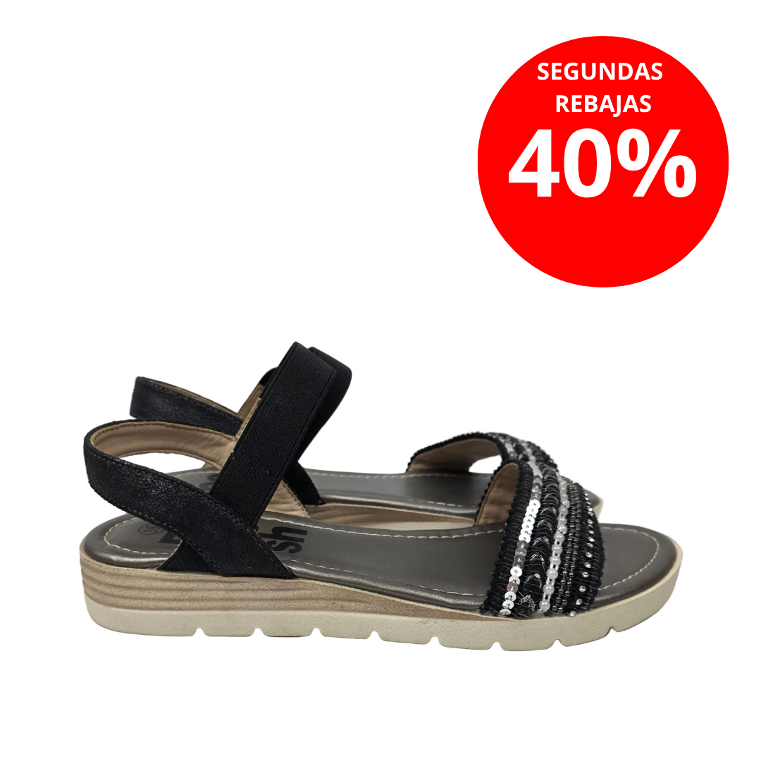 Sandalias con Elásticos y Lentejuelas Refresh Color Negro – Pasarela Concept